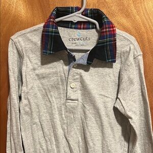 Crewcuts Heather Gray Shirt with Tartan Collar